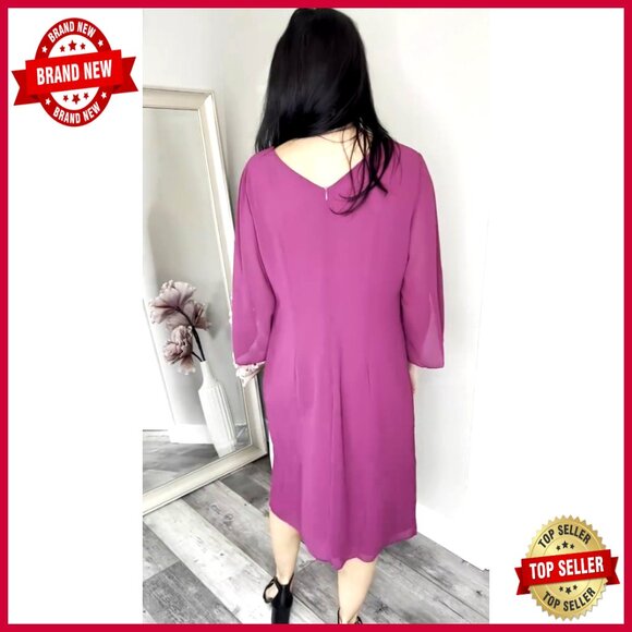 Chiffon Flutter Sleeve Dress Elegant Cocktail Party Wedding Wear Knee Length - Picture 7 of 7